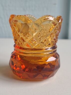Westmoreland Golden Sunset Amber Diamond Fan Pattern Toothpick Holder